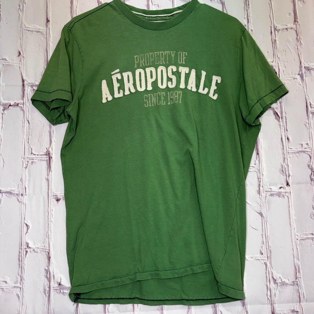 Vintage G Y2k Aeropostale Graphic Tee Green Stitched Logo Preppy Mens Medium